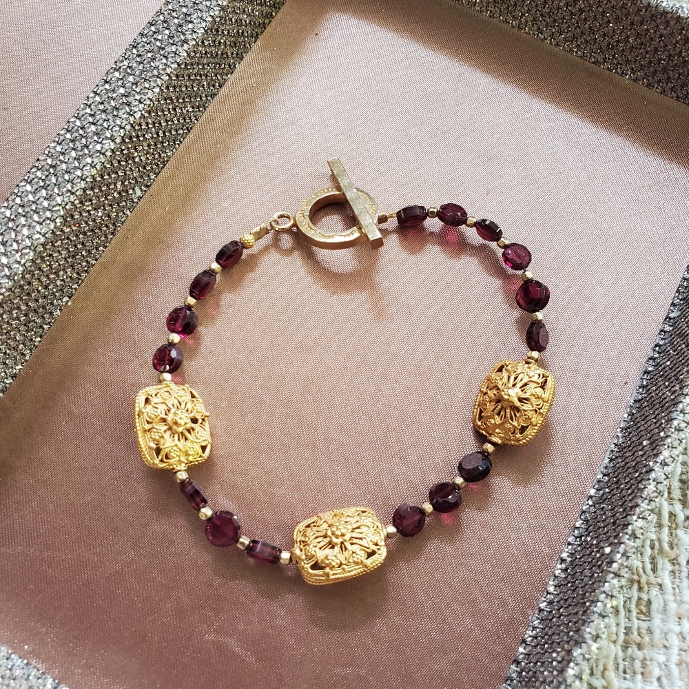 Gold Plated Beaded Toggle Bracelet